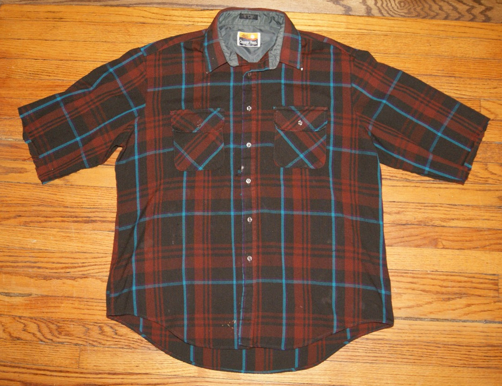 Vintage Ozark Trail XL Mens Flannel Plaid Shirt Cut-Off Sleeves Grunge Southern